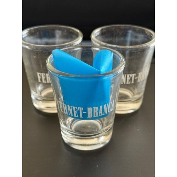 Fernet-Branca Milano Italian Liqueur White Set of 3 Clear Glass Shot Glasses New - Picture 3 of 6